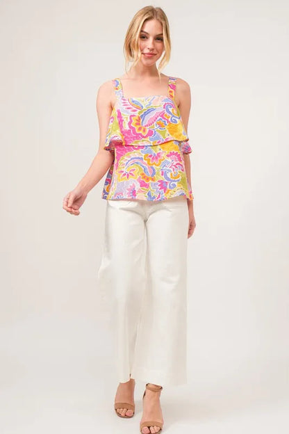 And The Why Square Neck Tiered Paisley Printed Top — Livostyle