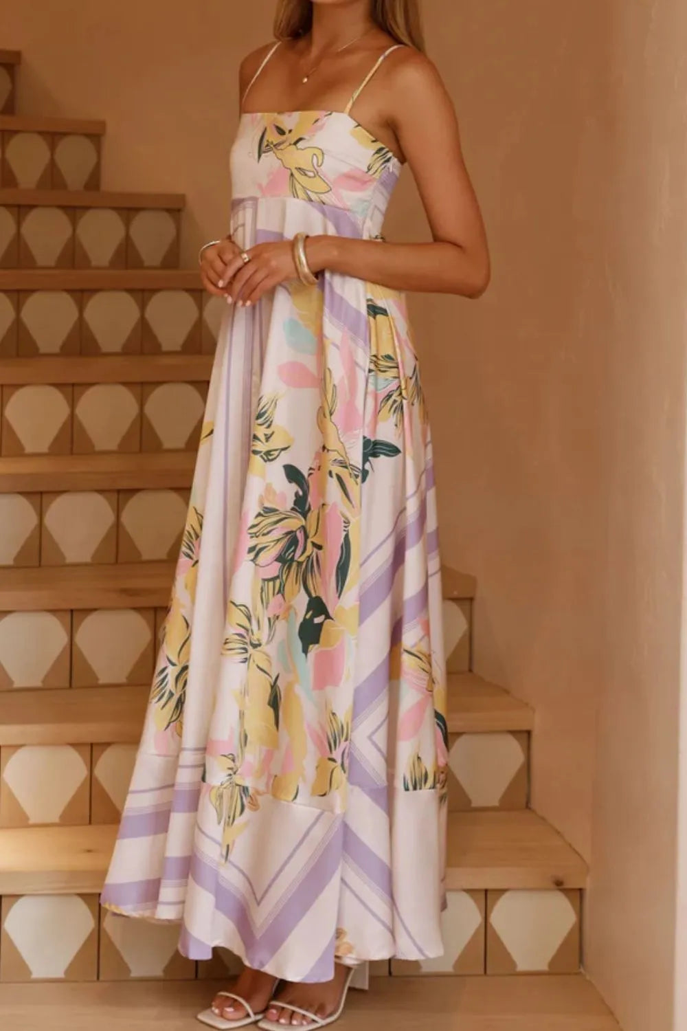 Printed Square Neck Cami Maxi Dress with Slit and Tie – photo 7