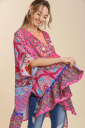 Mixed Print Ruffle Hem Open Front Cover Up — Livostyle