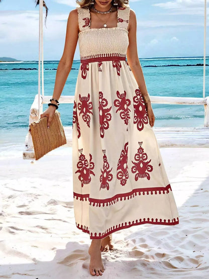 Smocked Printed Square Neck Ruffle Maxi Dress – photo 22