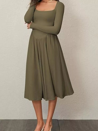 Square Neck Long Sleeve Midi Dress in Cotton Blend – photo 13