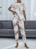 Shiny Tie-Dye Round Neck Short Sleeve Top and Pants Lounge Set — Livostyle