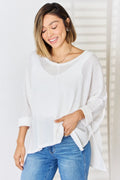 Waffle Knit V-Neck Long Sleeve Slit Top — Livostyle