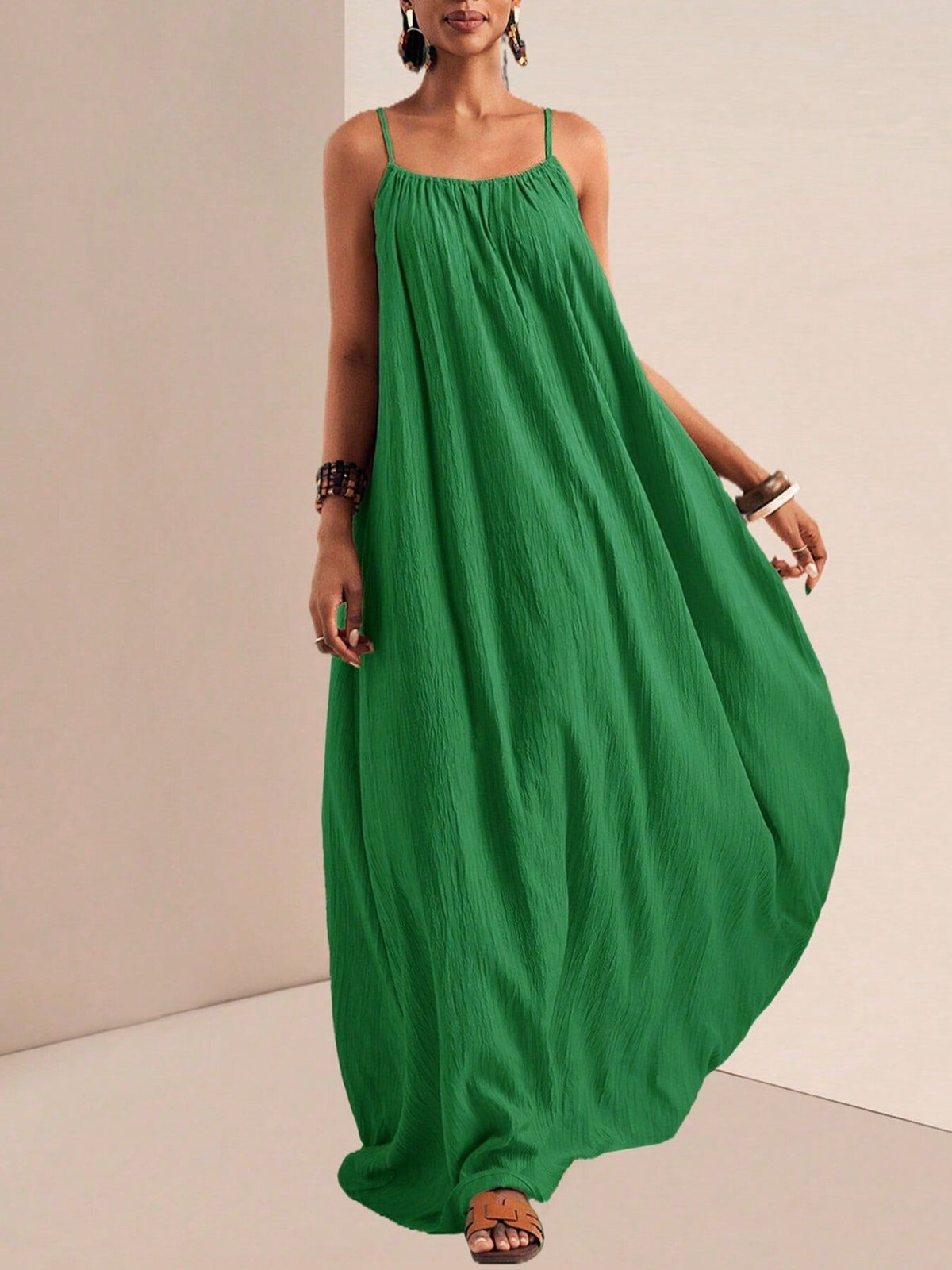 Spaghetti Strap Flowy Ruched Maxi Dress – photo 16