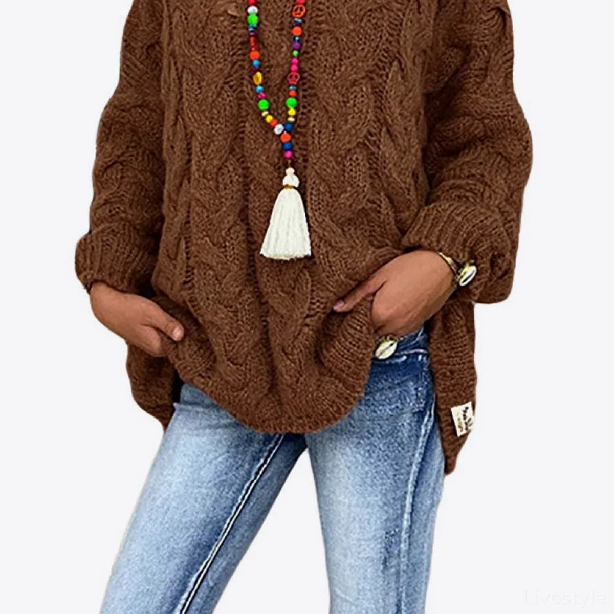 Cable-Knit Hooded Sweater — square view — Livostyle