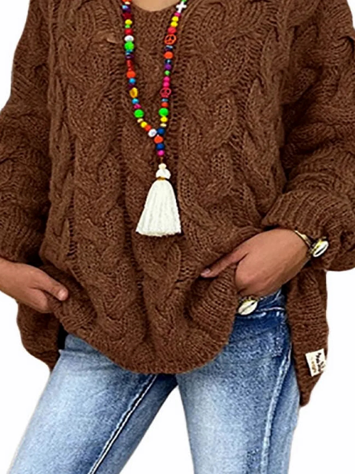 Cable-Knit Hooded Sweater — detail view — Livostyle