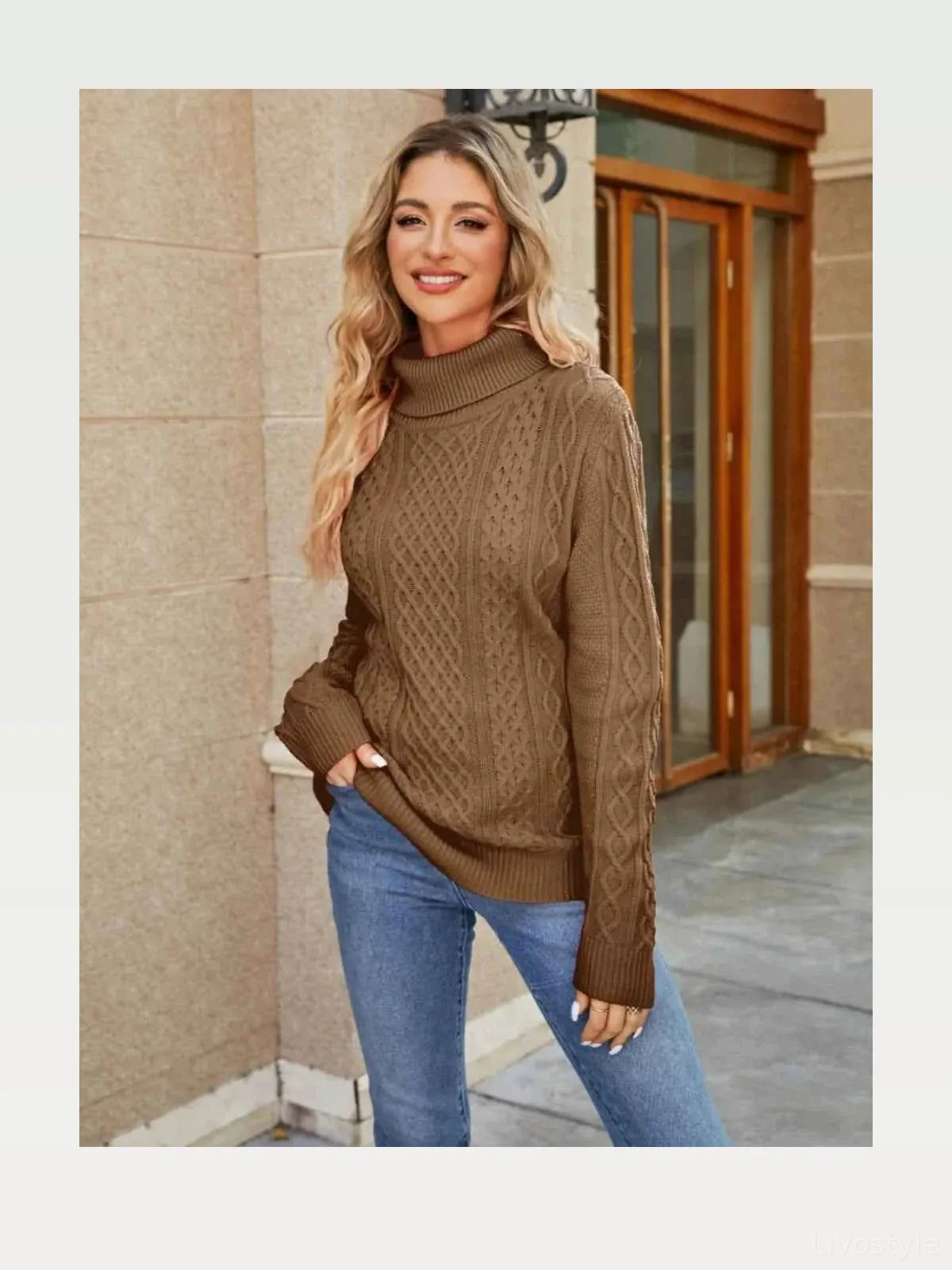 Cable-Knit Mock Neck Sweater — styled showcase — Livostyle