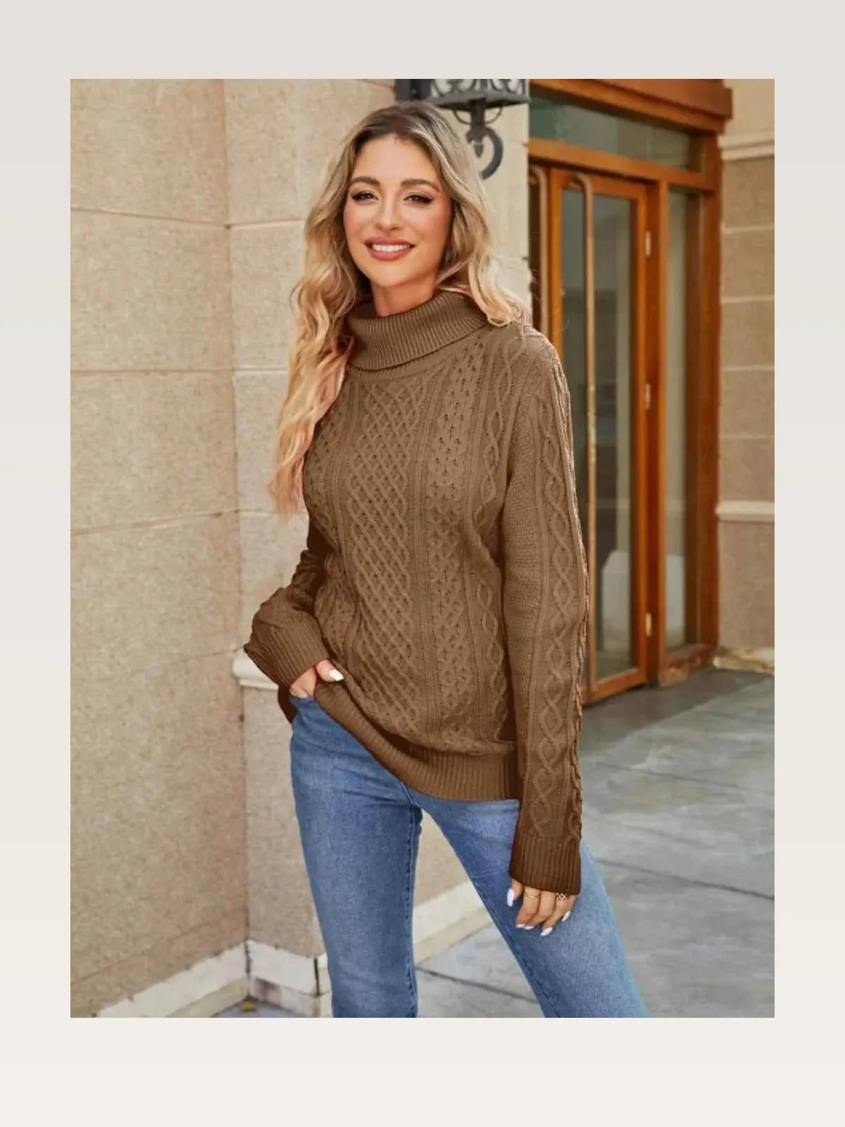 Cable-Knit Mock Neck Sweater — styled showcase — Livostyle