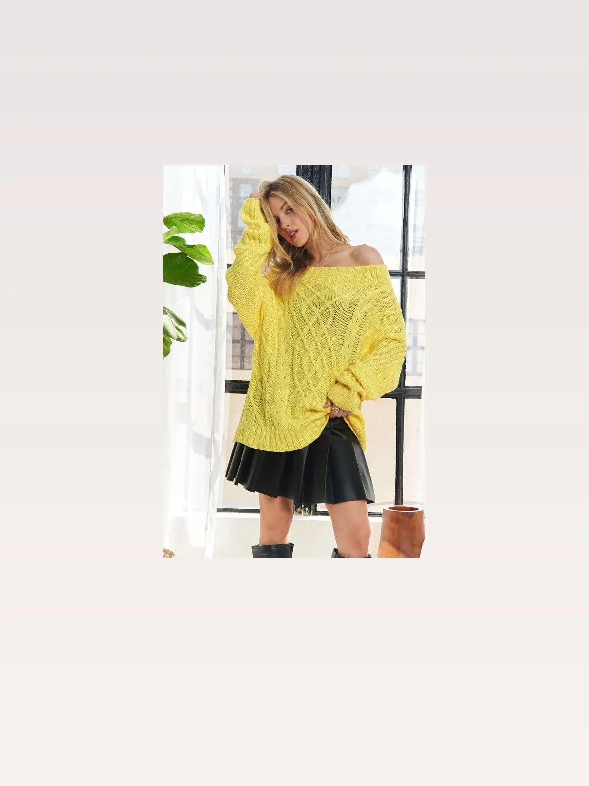 Off-Shoulder Cable Knit Sweater - Cozy & Trendy Design — styled showcase — Livostyle