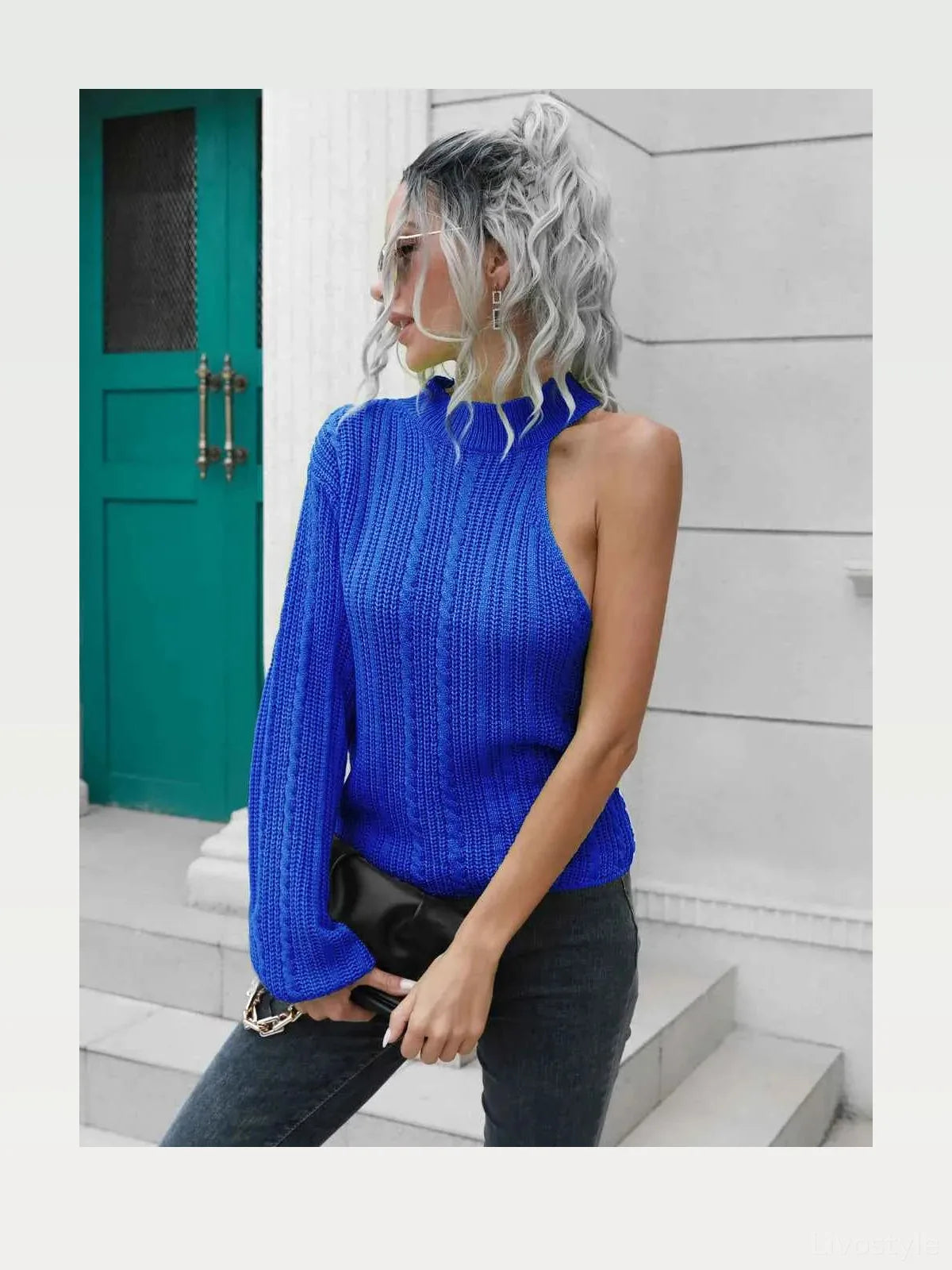 Cable-Knit Round Neck Asymmetrical Sweater — styled showcase — Livostyle