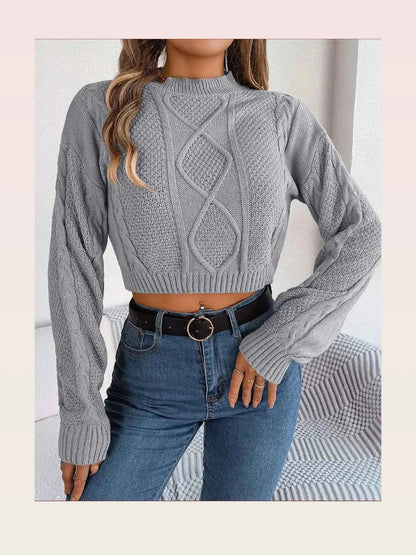 Cable-Knit Round Neck Cropped Sweater — styled showcase — Livostyle