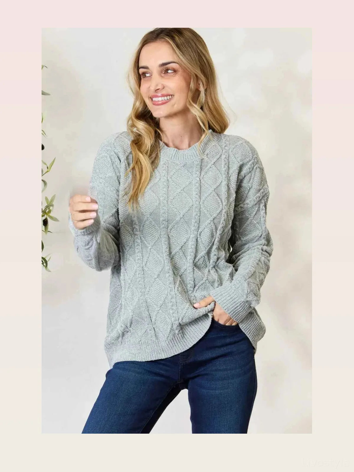 Cable Knit Round Neck Sweater — styled showcase — Livostyle