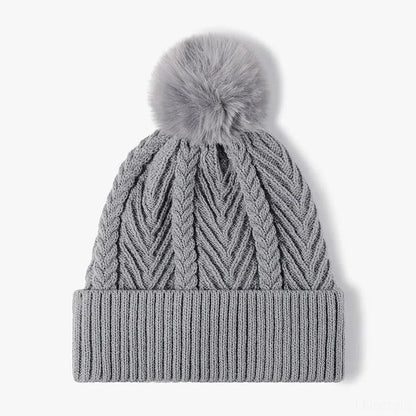 Cable Knit Solid Color Hat with Pompom — square view — Livostyle