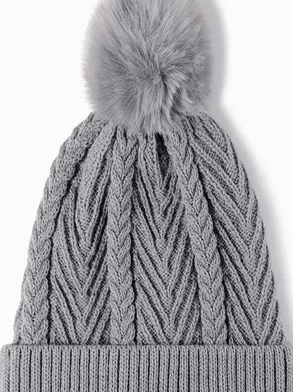Cable Knit Solid Color Hat with Pompom — detail view — Livostyle