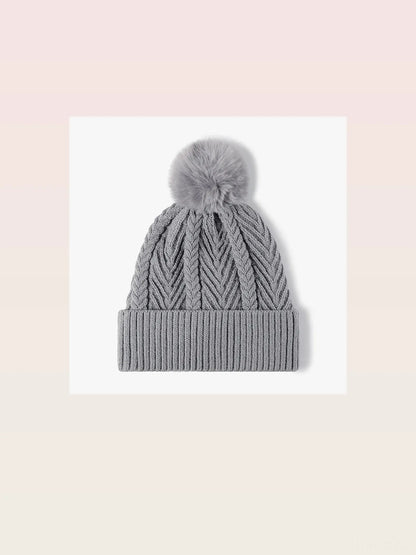 Cable Knit Solid Color Hat with Pompom — styled showcase — Livostyle