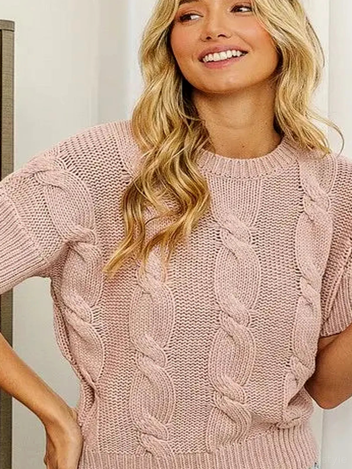 Classic Cable Knit Sweater Top - Versatile & Cozy Essential — detail view — Livostyle