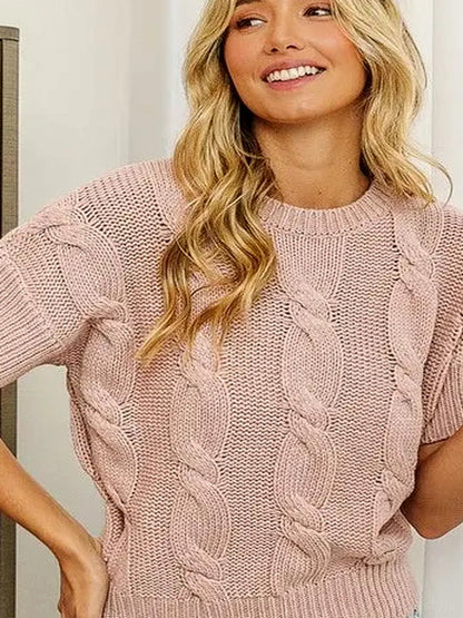 Classic Cable Knit Sweater Top - Versatile & Cozy Essential — detail view — Livostyle