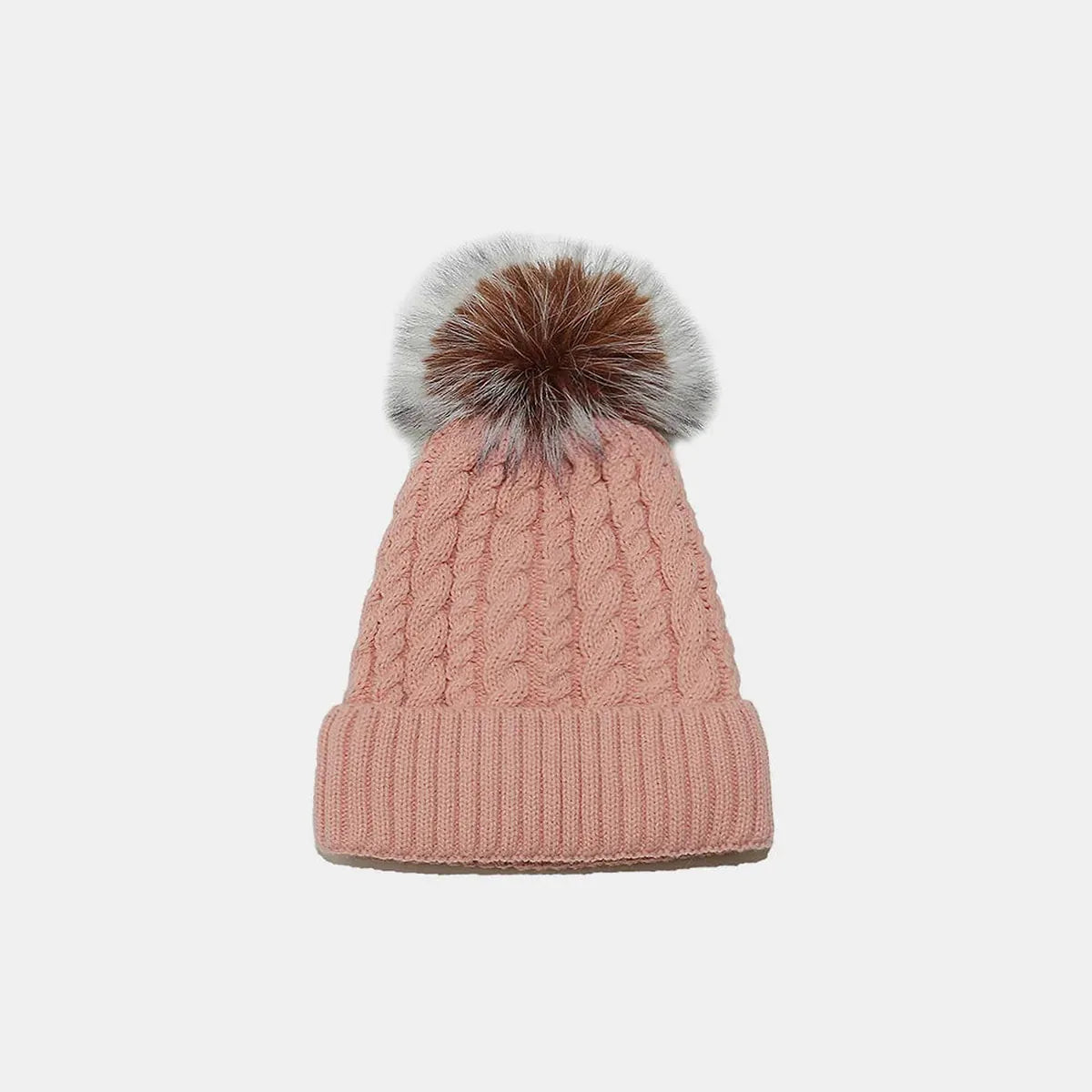 Cable Knit Winter Hat with Pompom — square view — Livostyle