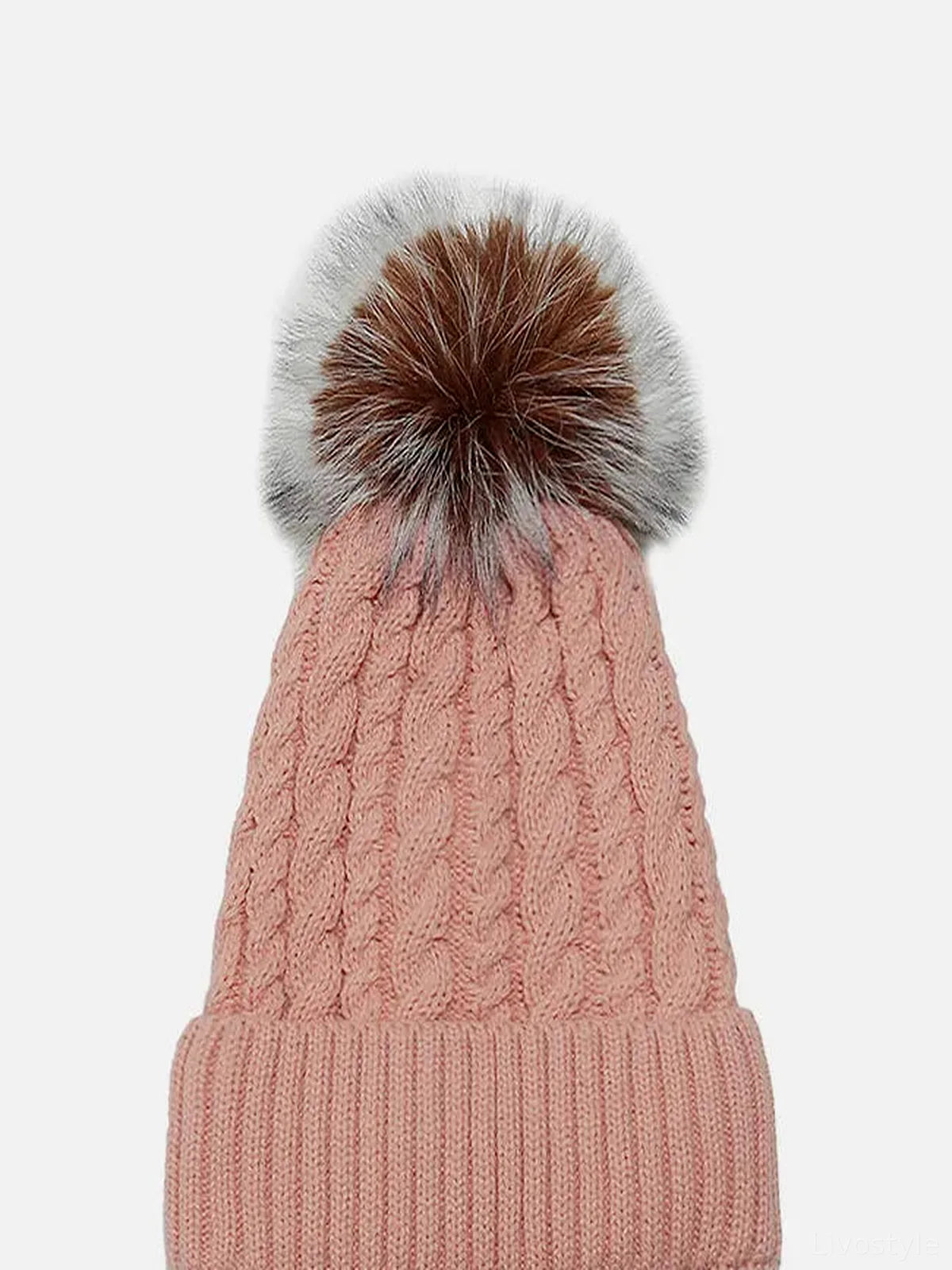 Cable Knit Winter Hat with Pompom — detail view — Livostyle
