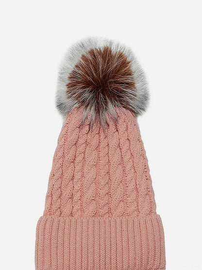 Cable Knit Winter Hat with Pompom — detail view — Livostyle
