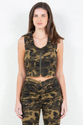 Zip Up Camo Crop Denim Vest — Livostyle