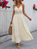 Lace Trim Tie-Detail V-Neck Maxi Dress in Apricot