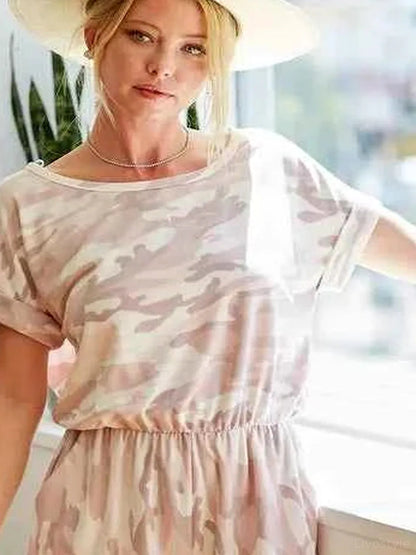 Camo Print French Terry Romper with Side Pockets — detail view — Livostyle