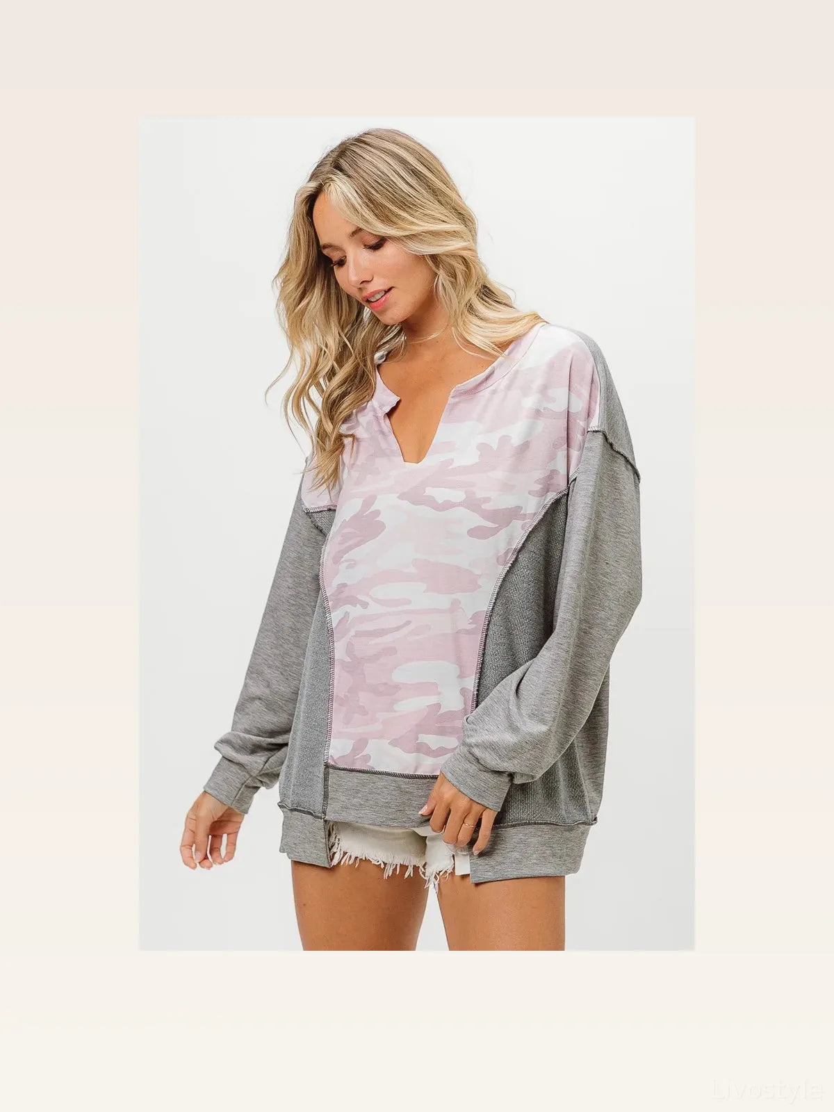 Camo & Color Block French Terry Top: Trendy & Comfortable — styled showcase — Livostyle