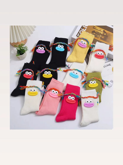 Cartoon Ribbed Knit Crew Socks in Colorful Crew — styled showcase — Livostyle