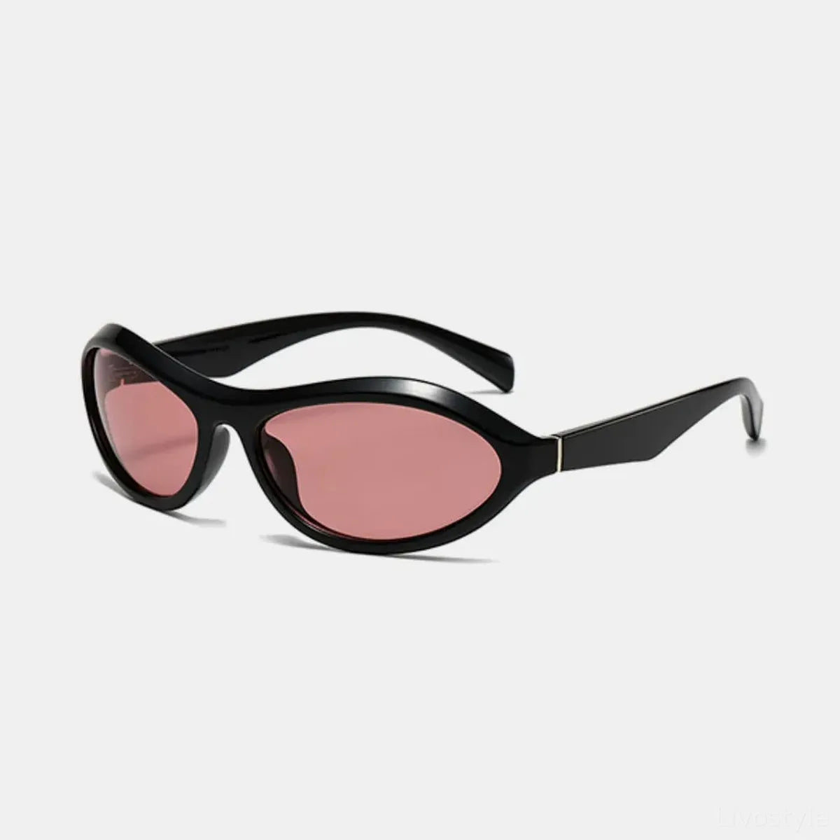 Retro Oval Pink Lens Cat Eye Polycarbonate Sunglasses — square view — Livostyle