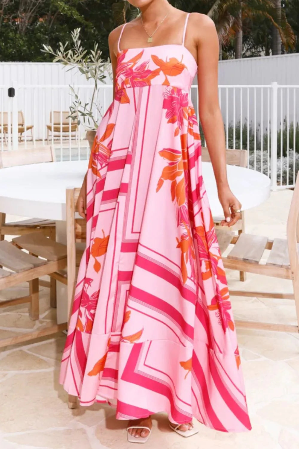 Printed Square Neck Cami Maxi Dress with Slit and Tie – photo 15