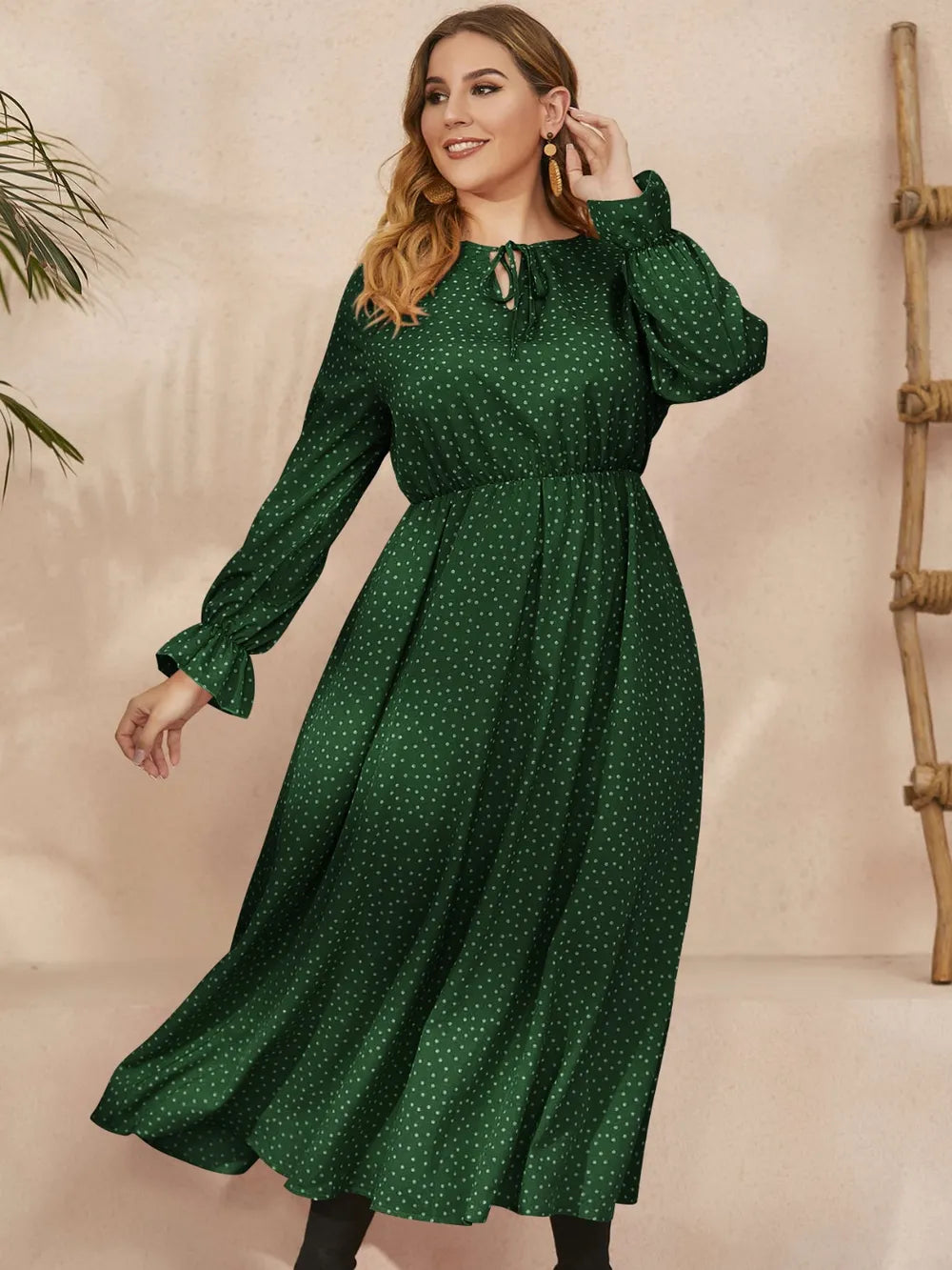 Ruffled Polka Dot Long Sleeve Midi Dress – Plus Size – photo 10