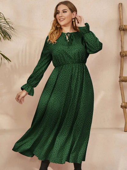 Ruffled Polka Dot Long Sleeve Midi Dress – Plus Size – photo 10