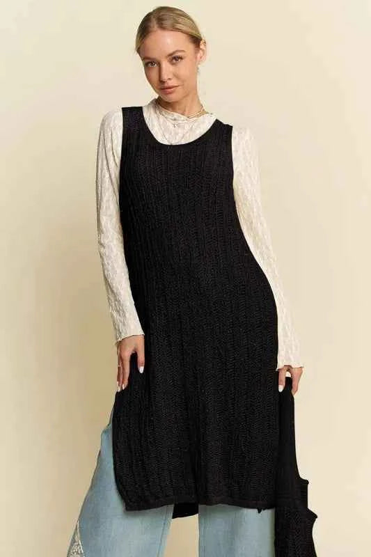 Davi & Dani Knit Side Slit Round Neck Sleeveless Dress & Bag