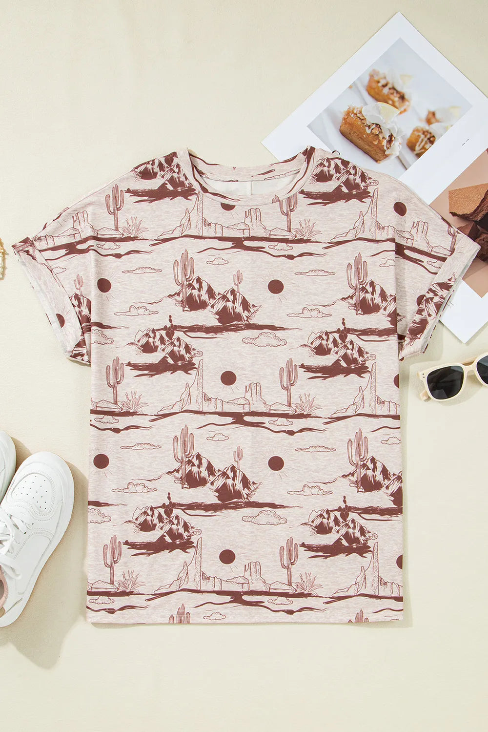 Printed Round Neck Short Sleeve T-Shirt back view — Livostyle