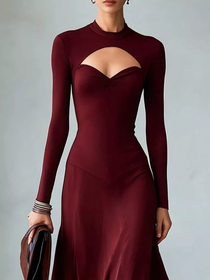 Mock Neck Cut-Out Long Sleeve Midi Dress – Plus Size – photo 9
