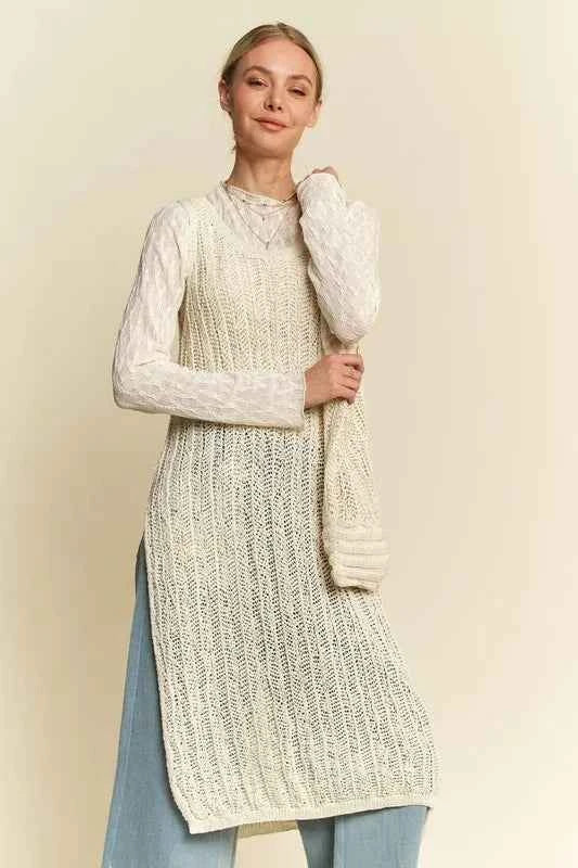 Davi & Dani Knit Side Slit Round Neck Sleeveless Dress & Bag