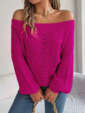 Openwork Off-Shoulder Long Sleeve Sweater — Livostyle