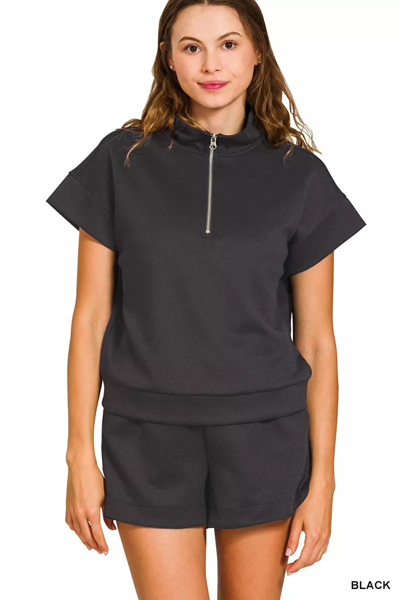 Scuba High Neck Half Zip Top and Dolphin Shorts Set — Livostyle