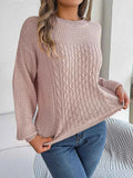 Cable-Knit Round Neck Long Sleeve Sweater — Livostyle