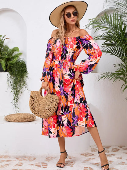 Printed Long Sleeve Midi Dress with Tie Detail – photo 4