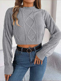 Cable-Knit Round Neck Cropped Sweater — Livostyle