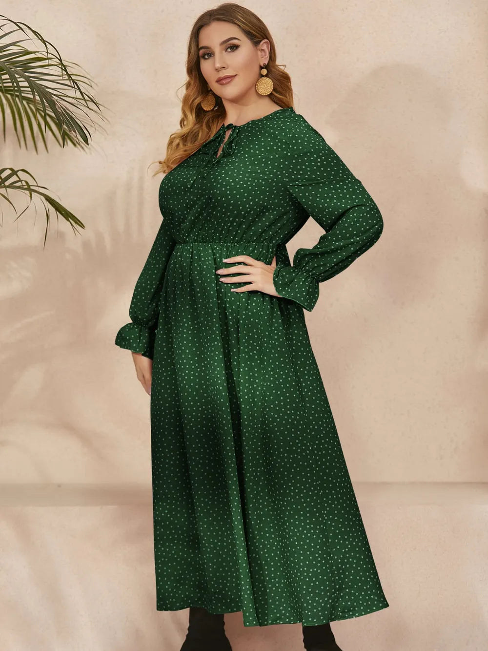 Ruffled Polka Dot Long Sleeve Midi Dress – Plus Size – photo 6