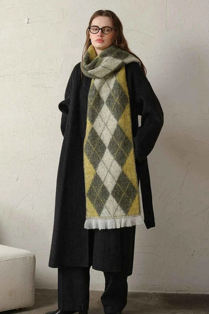 Fringe Argyle Polyester Scarf — Livostyle