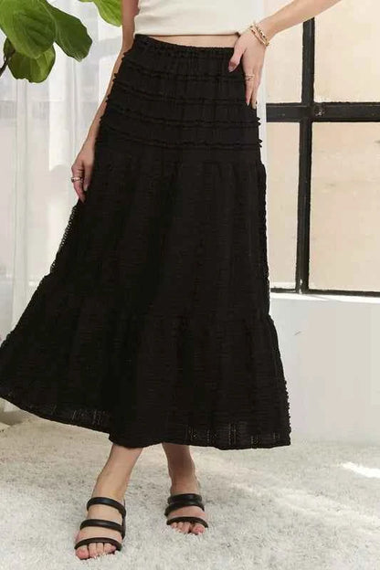 Elastic Waistband Tiered Midi Skirt — Livostyle