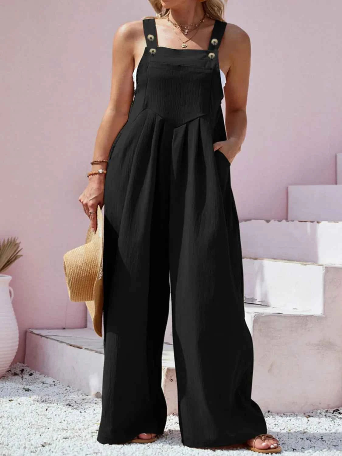 Plus Size Square Neck Wide Leg Overalls