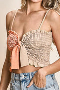 Trendy Color Block Smocked Top with Ribbon Detailing — Livostyle