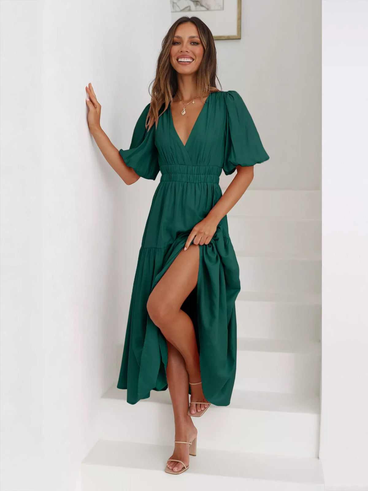 Tiered Puff Sleeve Midi Dress – photo 7