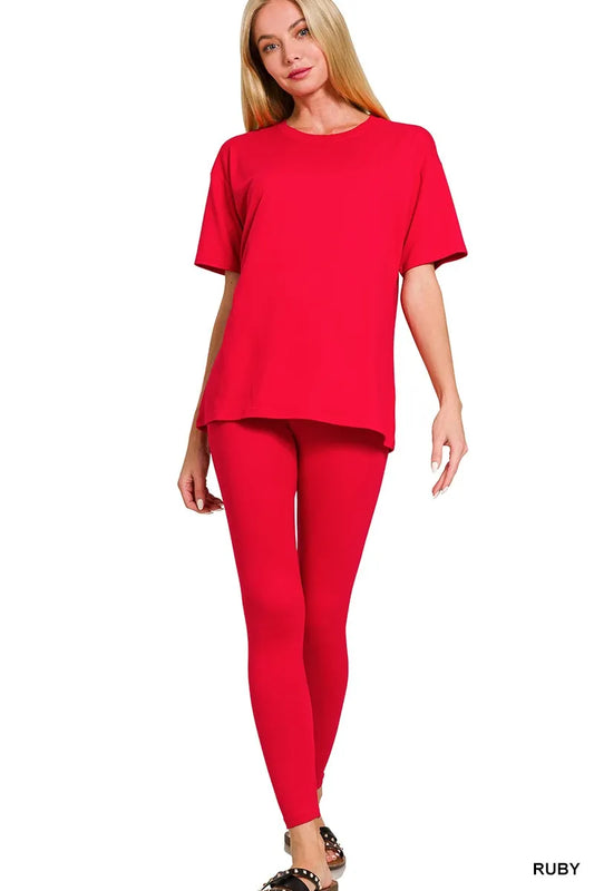 Brushed Microfiber Loungewear Set — Ruby — Livostyle