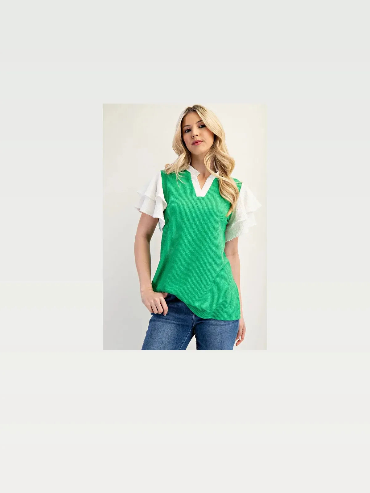Chic Solid Color Top with Feminine Ruffle Sleeves — styled showcase — Livostyle